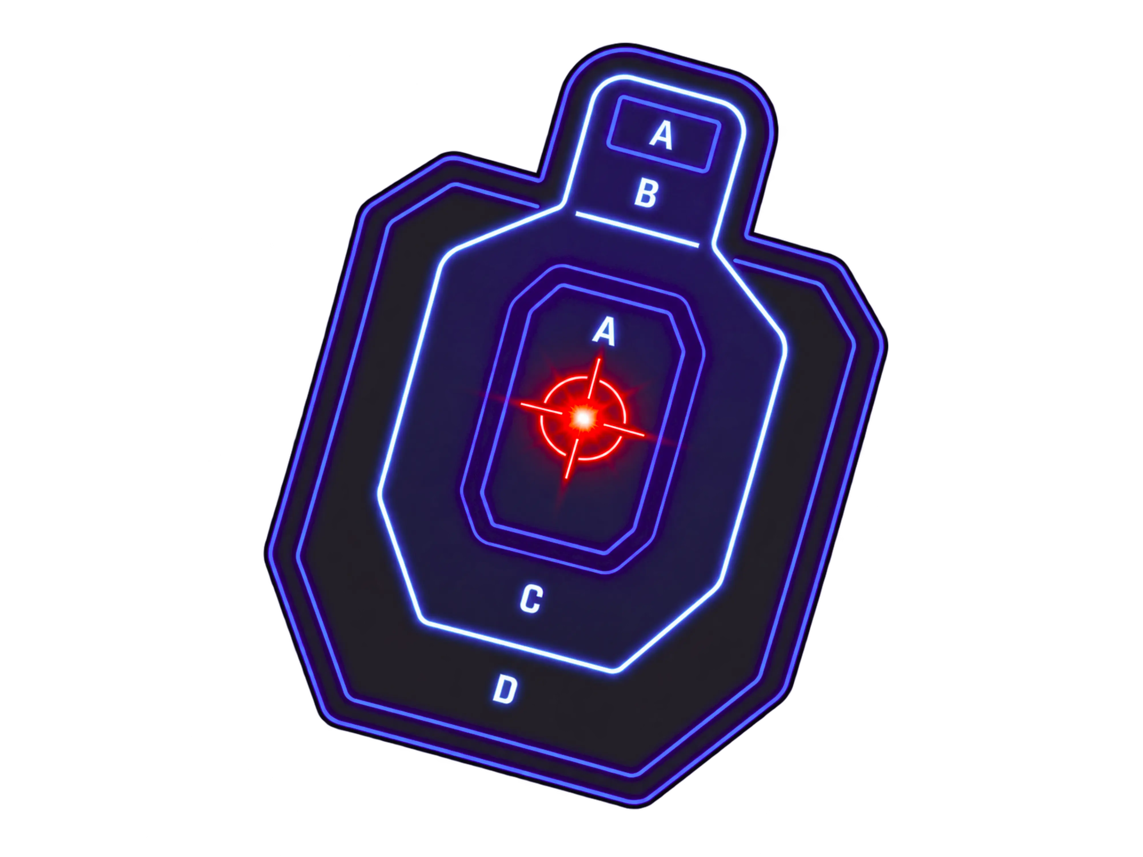 Stylized IPSC sports target with red laser hit mark for LaserTir shooting range